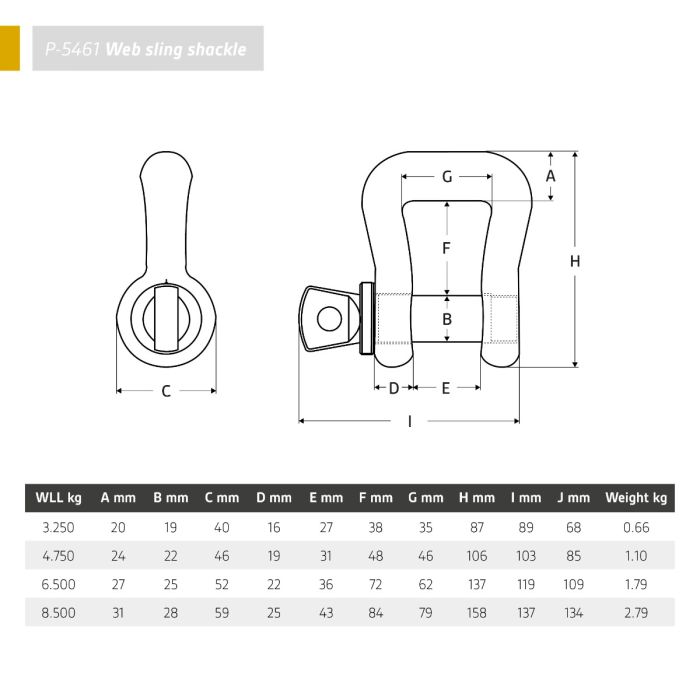 Webbing Shackle | Screw Collar Pin | Grade 80 | WLL: 3.25 to 8.50 Ton